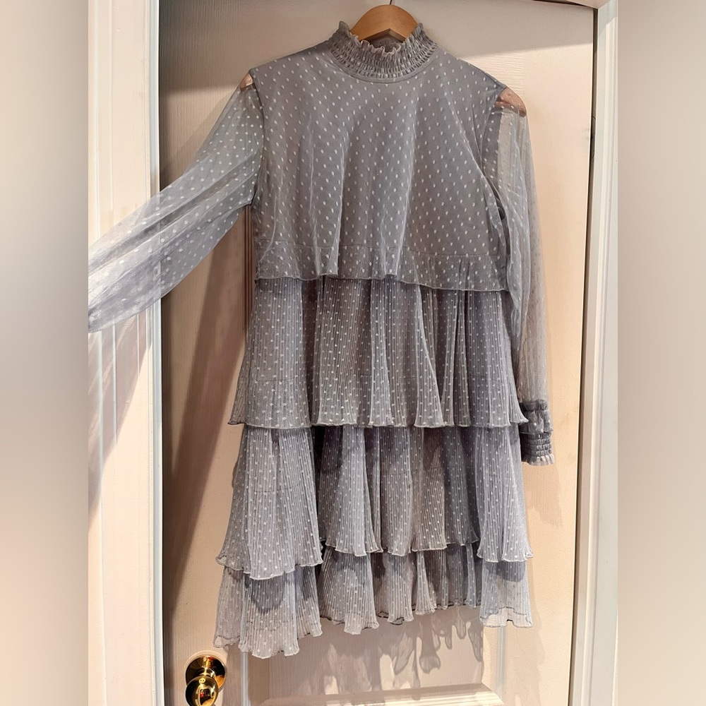 Dusty Blue Ruffle Layered Dress - Picture 2 of 6